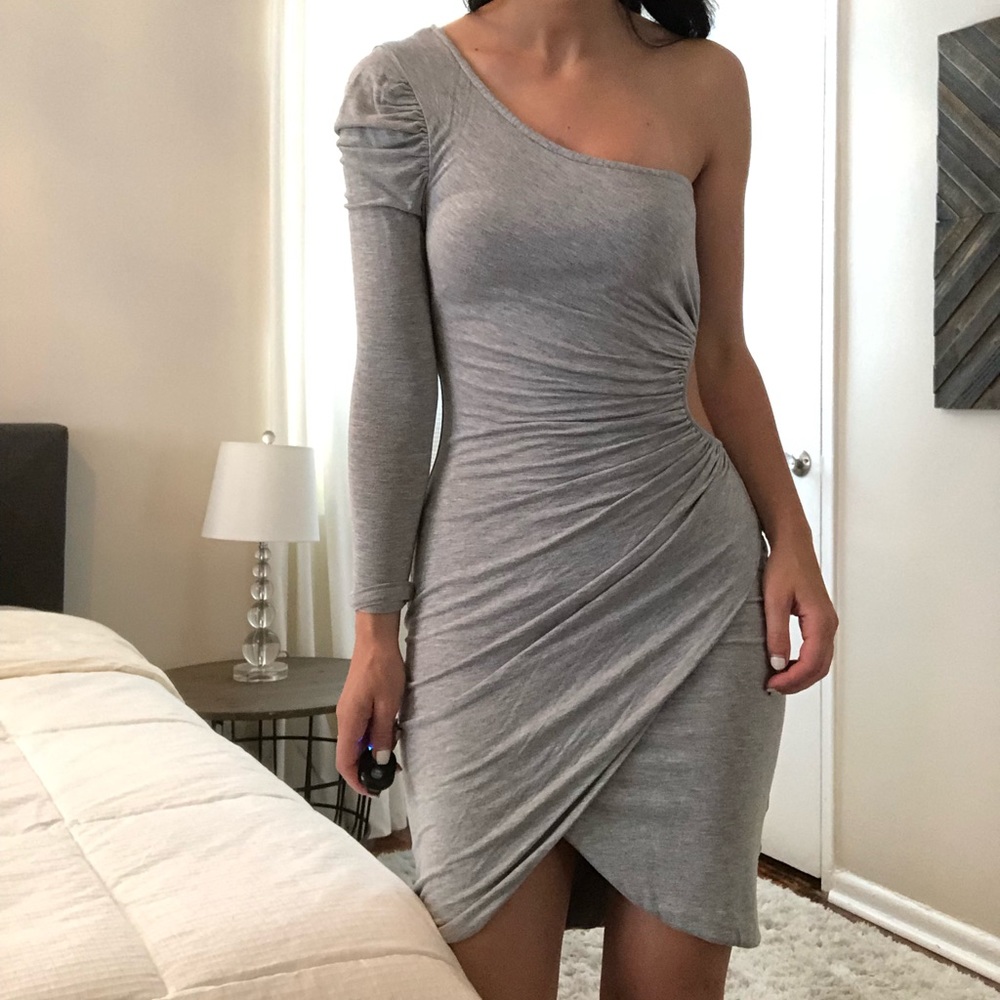 Bebe Kardashian Collection One Shoulder Cut Out Dress XXS Gray